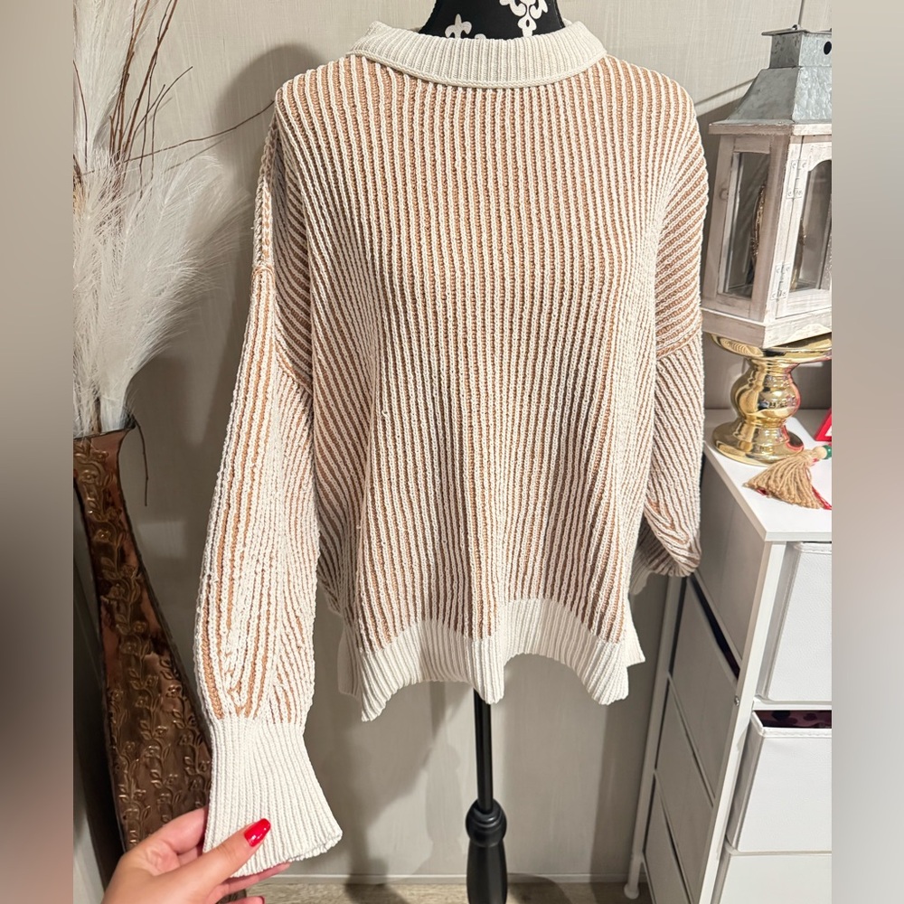 Aerie Cream and Tan Striped Sweater